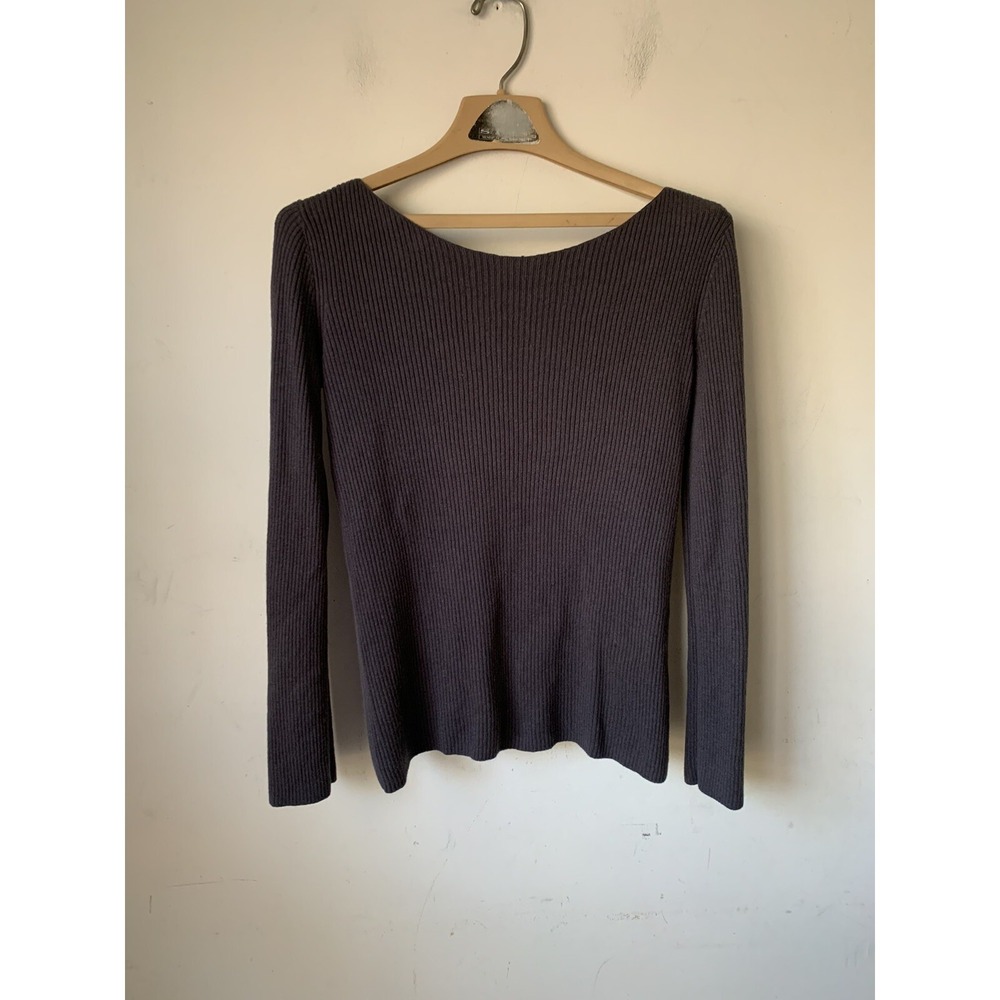 Babaton Womens Sweater Small Gray Ribbed Wool Linen Minimal Quiet Luxury Basic
